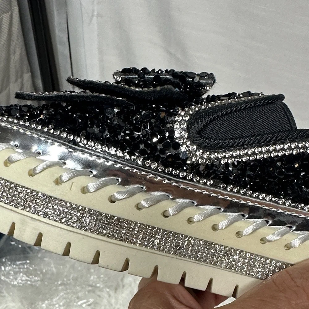 Black Glitter Loafers for Women